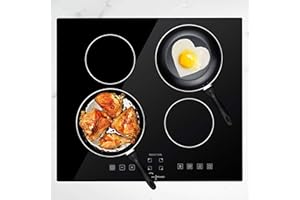 Empava 24 Inch Electric Stove Induction Cooktop with 4 Power Boost Burners Smooth Surface Vitro Ceramic Glass in Black 240V