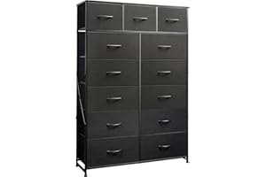 WLIVE Storage Organizer Unit with 13 Fabric Bins, Storage Drawers Organizer with Steel Frame, Tall Storage Tower Organizaton for Living Room, Hallway, Office, Charcoal Black