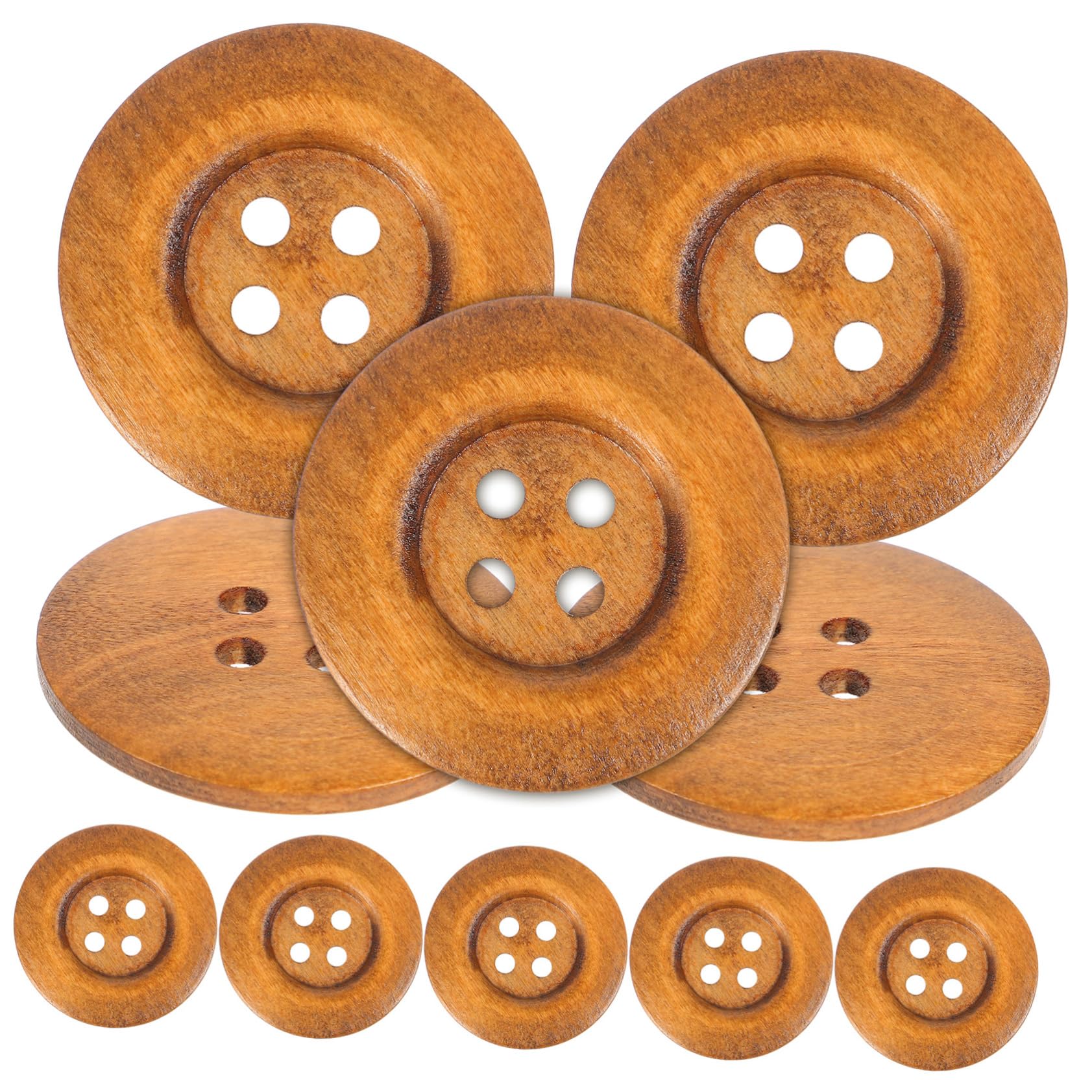 COLLBATH 10pcs Round Wooden Buttons with Wide Side DIY Snaps for Crafting Sewing Projects Unique Solid Patterns for Individual Artwork Coffee Color