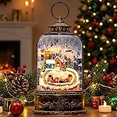 Christmas Village Snow Globe Lantern Musical Lighted Mountain Village Snowman & Train Water Lantern with Swirling Glitter, Holiday Decorations Gifts for Family, Children or Friends