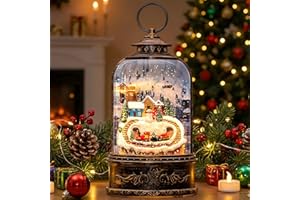 C&Y&G&X Christmas Village Snow Globe Lantern Musical Lighted Mountain Village Snowman & Train Water Lantern with Swirling Glitter, Holiday Decorations Gifts for Family, Children or Friends