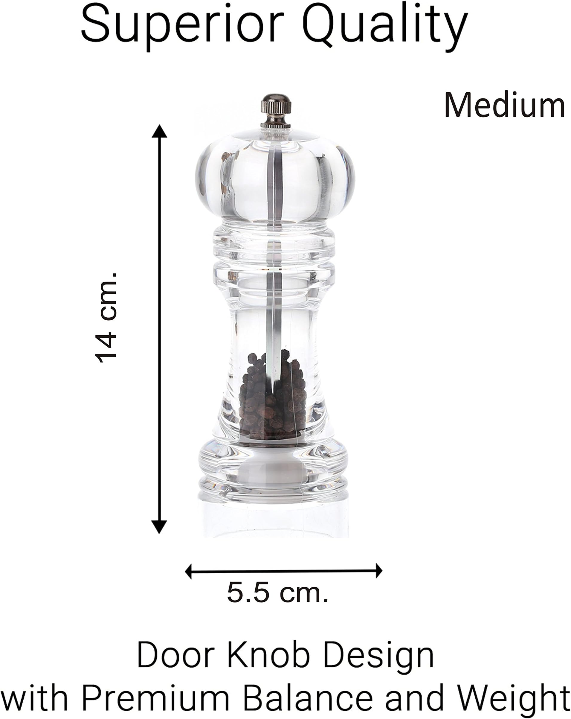 ARM Pepper Mill Grinder Transparent See Through Cum Storage Sprinkler Container,Multicolor (Medium)