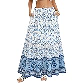 Kate Kasin Women Summer Boho Maxi Skirt, Floral Flowy Long Skirts, Trendy Beach Vacation Outfit with Pockets 2026
