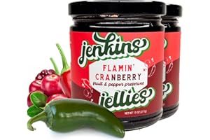 Jenkins Jellies Flammin' Cranberry Hot Pepper Jelly - Sweet & Spicy Jalapeño Jelly - Gluten Free, Vegan Pepper Jam - A Glaze, Dipping Sauce, or Dessert Topping - All Natural & USA Made - 2 x 11 Oz
