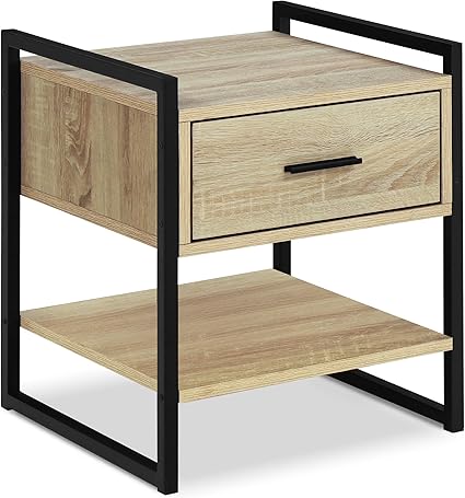 Amazon Com Finch Morris Industrial Accent Side Table Modern Nightstand Storage Shelf With Metal Frame For Small Spaces 1 Drawer Beige Furniture Decor