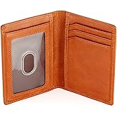 Stealth Mode Men's Slim Front Pocket Wallet - RFID Blocking, Thin Minimalist Bifold Design, Genuine Leather - ID Badge Window and 5 Sleeves for Money, Credit and Debit Cards, Driver's License - Brown