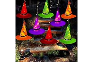 MZD8391 Halloween Decorations Lighted Witch Hats, 8Pcs Hanging Glowing Witch Hats 44ft Halloween Outdoor Lights String with 8 Lighting Modes for Outdoor, Garden, Yard, Tree