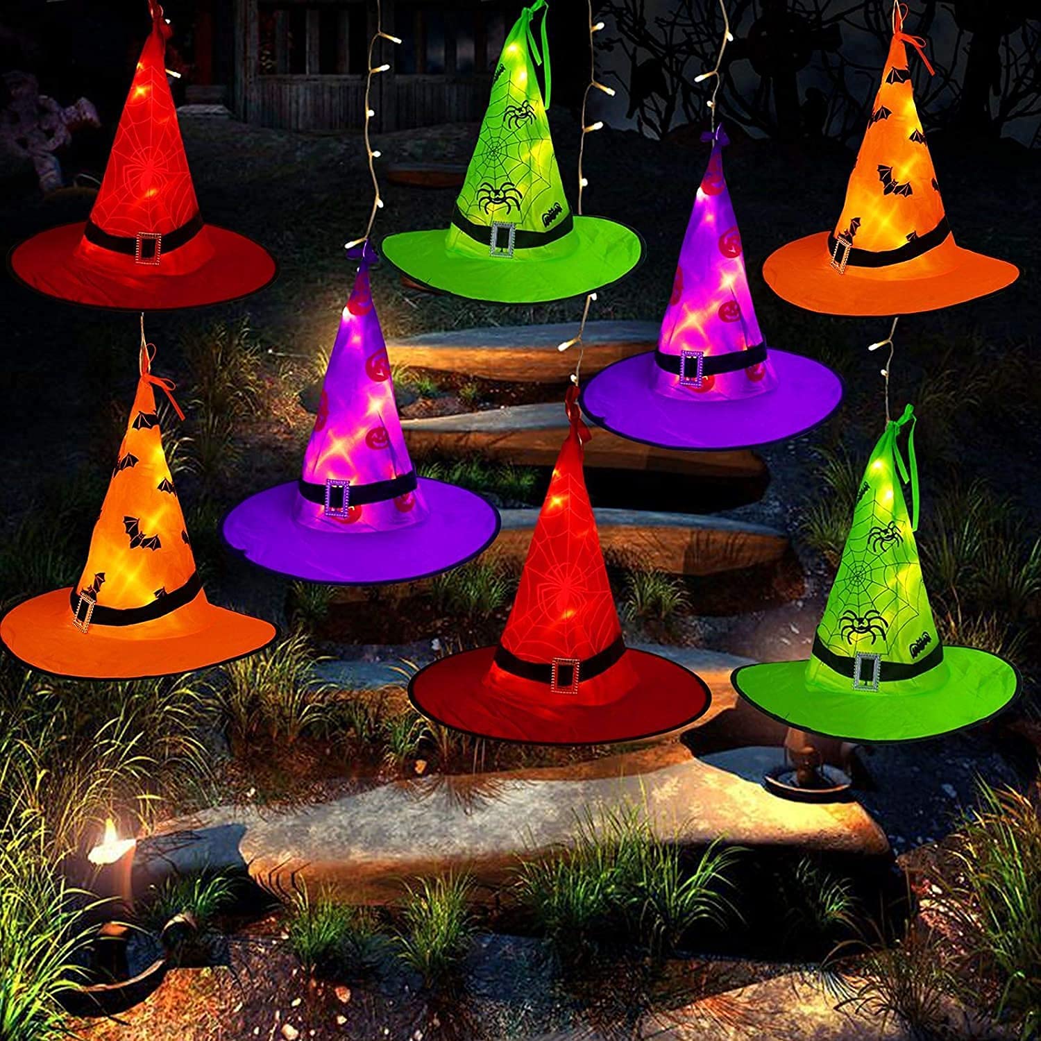 Photo 1 of *Missing Parts*
MZD8391 Halloween Decorations Lighted Witch Hats, 8Pcs Hanging Glowing Witch Hats 44ft Halloween Outdoor Lights String with 8 Lighting Modes for Outdoor, Garden, Yard, Tree