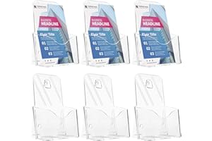 Acrylic Brochure Holder 8.5 x 5.5 Inches, 6-Pack Clear Plastic Display Stand for Half-Fold Flyers, Pamphlets, Menus, Trifold 