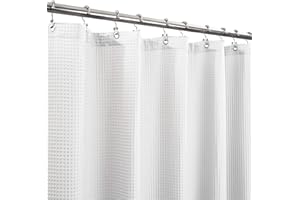 Barossa Design Extra-Long Shower Curtain 80" Height - Honeycomb Waffle Weave & Cotton Blend, Hotel Luxury & Spa, Heavy Weight Fabric, Washable - White, 72x80