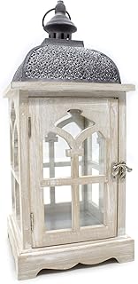 DARO DEKO Holz Laterne mit Echt-Glas Scheiben 18cm x 18cm x 42cm