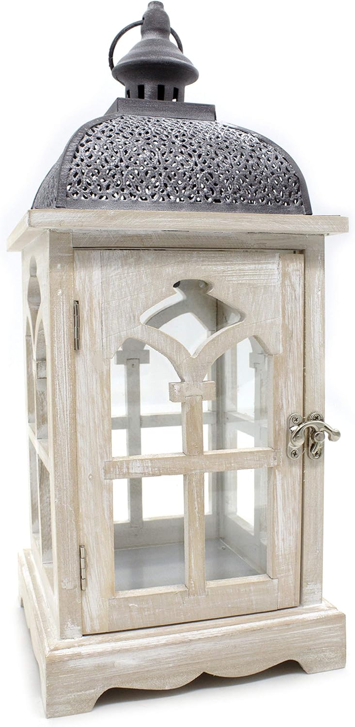 DARO DEKO Holz Laterne mit Echt-Glas Scheiben 18cm x 18cm x 42cm