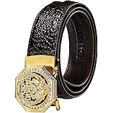 Barry.Wang Men's Ratchet Leather Belt 1 3/8" Adjustable Buckle Slide Click Casual Dress Golf Jeans Business Classic