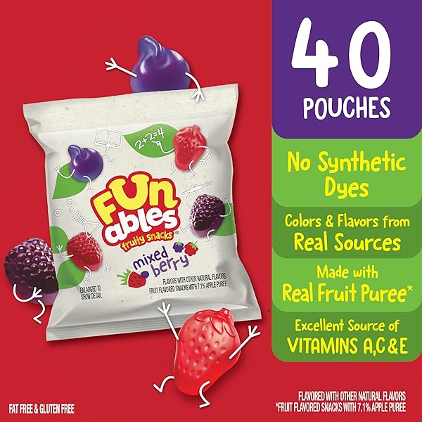 FUNABLES FRUITY SNACKS, MIXED BERRY FLAVORED SNACKS, 32 OZ 40 CT