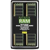 NEMIX RAM 64GB (2X32GB) DDR5 6400MHZ PC5-51200 CL52 2Rx8 1.1V 288-PIN ECC RDIMM Registered Server Memory KIT Compatible with Dell PowerEdge R6715 Rack Server