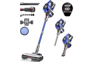QikCln Cordless Vacuum Cleaner, 20Kpa Powerful Stick Vacuum with Large Floor Brush, Multi Cyclone Filtration, 40Mins Runtime, Lightweight Handheld Vacuum for Hard Floors Carpets - Blue