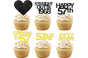 LETLIMIT 18pcs Black Gold Glitter Dessert Cupcake Pick for Straight Outta 1968 Cheer to 57 Years Old Theme Decor Supplies Happy 57th Birthday Party Decoration