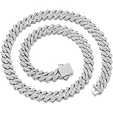 Saintda Cuban Link Chain for Men Women Iced Out Silver/Gold/Rose Gold Miami Cuban Necklace Bling Diamond Chain Hip Hop Jewelry with Gift Box