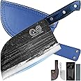 XYJ Authentic Since 1986,Ancient Forged Butcher Knives,Serbian Chef Knife With Sheath,Tiny Knife,Chinese Vegetable Meat Cleaver For Kitchen Camping Outdoor,Full Tang,High Carbon Steel (7.5 inch)