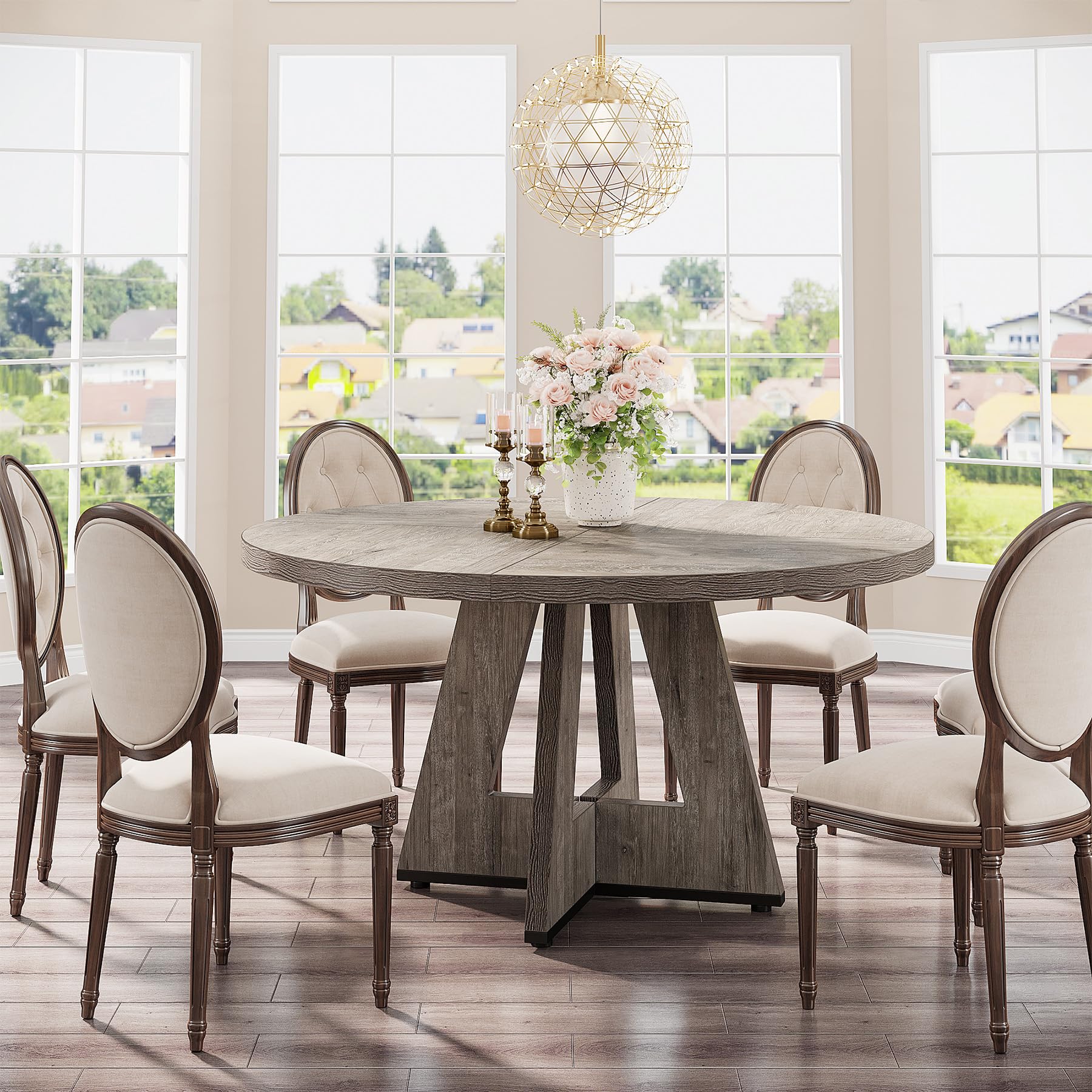 Tribesigns Round Dining Table Wood Kitchen Table For Dining Room, 47" Dinning Room Tables For 4 ...