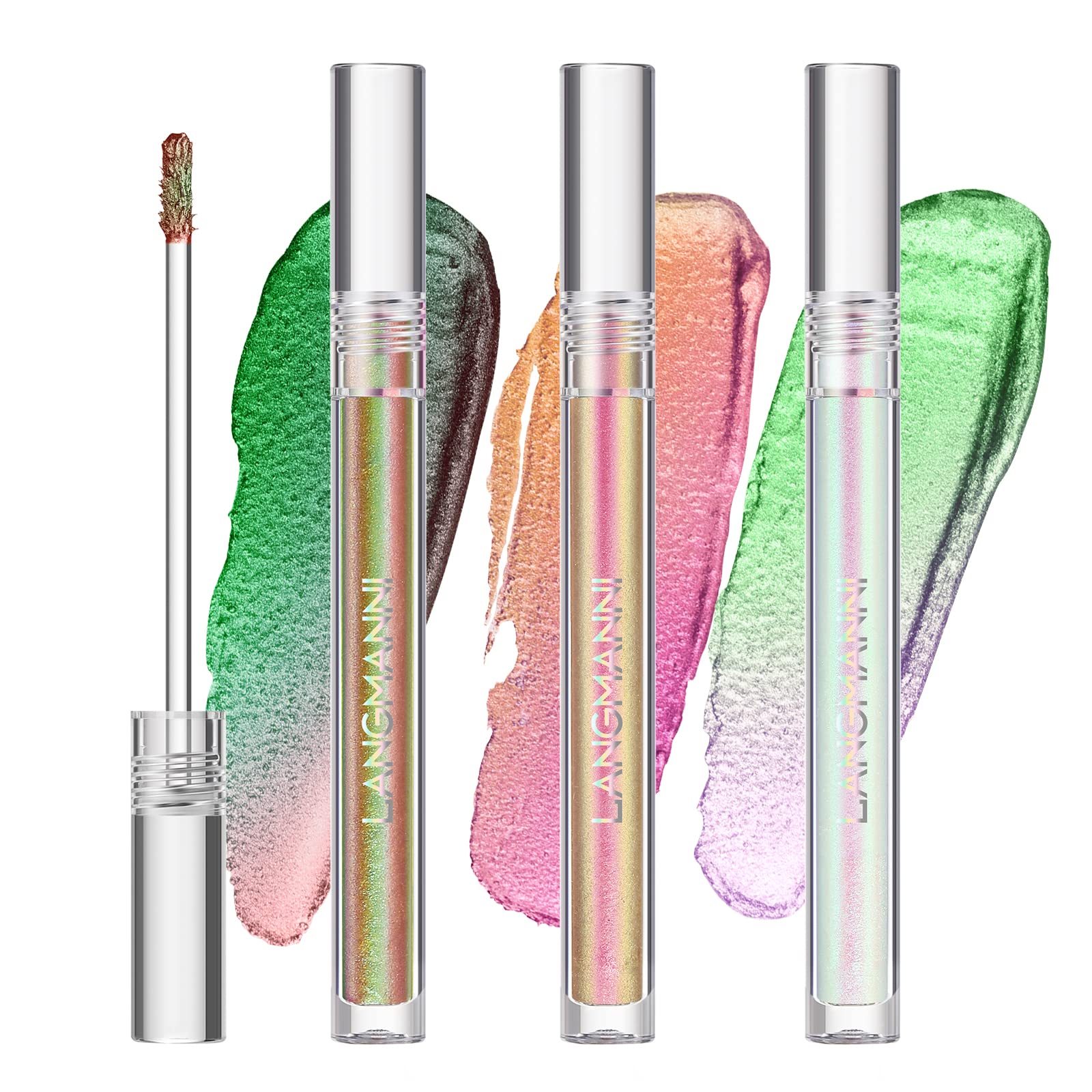 3 Pcs Liquid Chameleon Eyeshadow Makeup Set,Metallic Changing Long-lasting Holographic Glitter Multichrome Eyeshadows (#B)