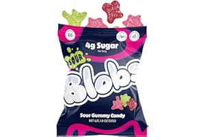 Blobs SOUR Gummy Candy Low Sugar & Low Calorie- No Sugar Alcohols, Vegan, No Dyes- Watermelon-Lychee, Black Ras Cherry, Strawberry Yuzu- (Pack of 6) Mixed Bag, All Three Flavors Per Bag