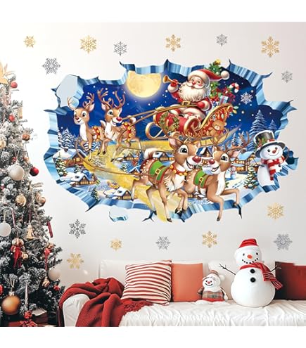 Autocollants Muraux 3D Père Noël - Effet Mur Brisé, Décoration Amusante Pour Noël à La Maison Ou Au Bureau