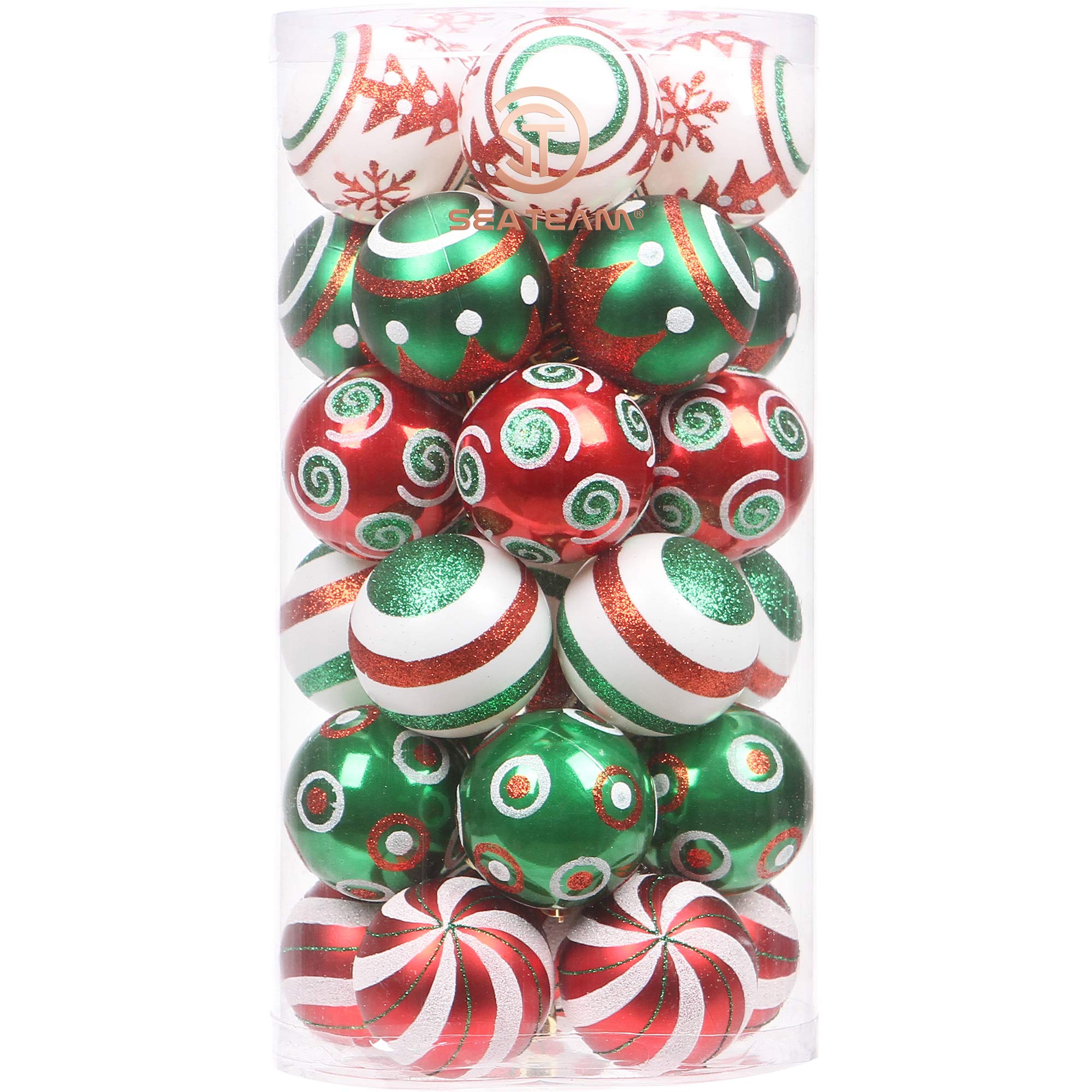 Sea Team 60mm/2.36" Delicate Contrast Color Theme Painting & Glittering Christmas Tree Pendants Decorative Hanging Christmas Baubles Balls Ornaments Set - 30 Pieces (Elf)