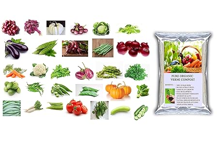 Elamgreen Organic Vegetable Seeds Combo Pack 30 Variety with 1Kg Compost