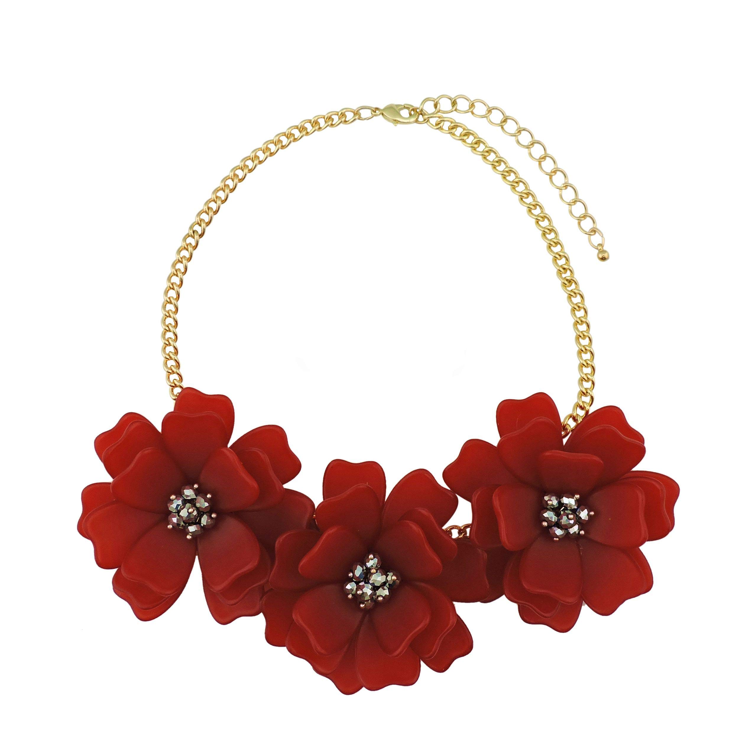 Bocar Statement Flower Necklace Handmade Bib Collar Jewelry for Women (NK-10454-Molten Red)