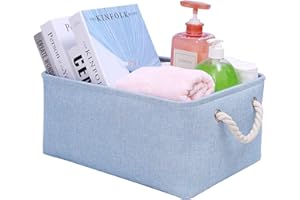 LordCom Storage Bins with Sturdy Cotton Handles(1 Pack), Fabric Storage Baskets for Organizing use for Office & Home, Book, Clothes, Toys, Closet Boxes (Small, Blue, 12.2x8.3x6.3 inches)