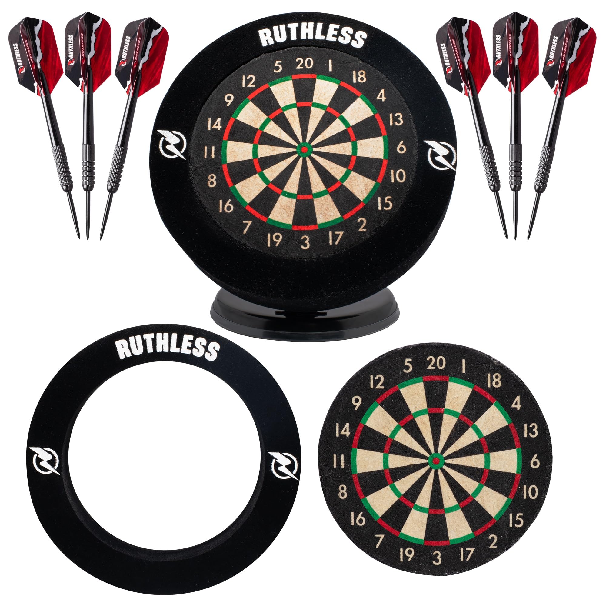 Ruthless Mini Dart Board Set with Surround and Extra Darts| Miniature Desk Top Darts and Dart Board Set for Home and Office