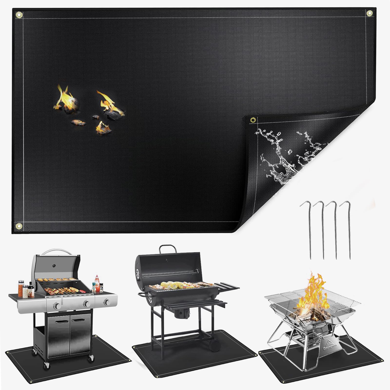 PfiHom 122 × 92 CM Fire Pit Mat, Double-Sided Fireproof Grill Pad for Fire Pit, Oil-Proof Waterproof BBQ Protector for Decks and Patios, Indoor Fireplace Mat