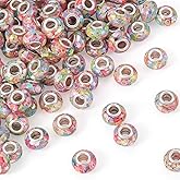 Craftdady 100Pcs Large Hole Beads Resin and Plastic Sequins European Bead Colorful Rondelle Spacer Beads 14mm with Silver Color Cores for DIY Crafts Bracelet Necklace Jewelry Making