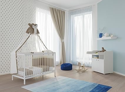 Polini Kids Babyzimmer Set Gitterbett mit Wickelkommode weiß