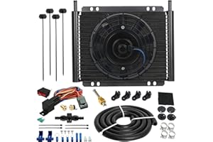 American Volt Heavy Duty 11" Transmission Oil Cooler 8" Inch Electric Cooling Fan & 6AN in-line Hose Thermostat Switch Wiring