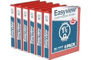 DAVIS GROUP Easyview Premium 3-Ring Binders with Clear-View Covers and Round Rings, Binders for School or Office, 1.5 Inch, Pack of 6, Red