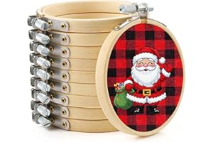 Pllieay 10 Pieces 4 Inch Round Embroidery Hoops Christmas Bamboo Circle Cross Stitch Hoop Rings for Christmas Art Craft Sewing