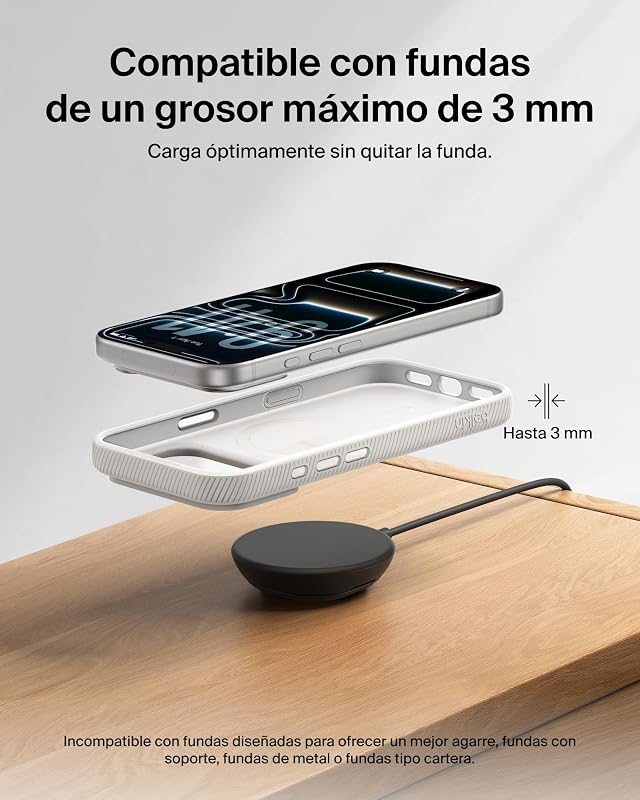 UltraCharge Cargador Inalámbrico Magnético Qi2 25W, Carga Rápida, Compatible con MagSafe, Refrigeración Pasiva y Soporte, iPhone 17 Series, Pixelsnap y AirPods Pro - Negro
