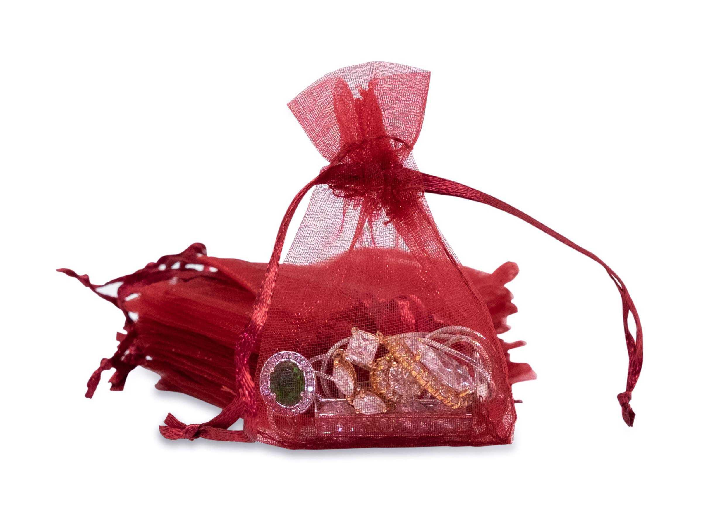 TheDisplayGuys 100-Pack XS 2 x 2 3/4" Maroon Sheer Organza Gift Bags with Drawstring, Goodie Bags for Jewelry, Candy Bags, Treat Bags, Wedding Favors Small Mesh Bags