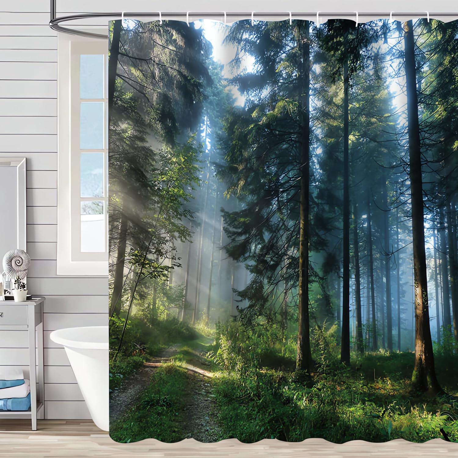 Lerores Shower Curtain, 240 x 180 cm, Forest Jungle, Weighted Hem, Anti-Mould Textile, Water-Repellent, Washable Polyester Bath Curtains with Eyelets and 16 Shower Curtain Rings for Bathroom, Bathtub — image 1