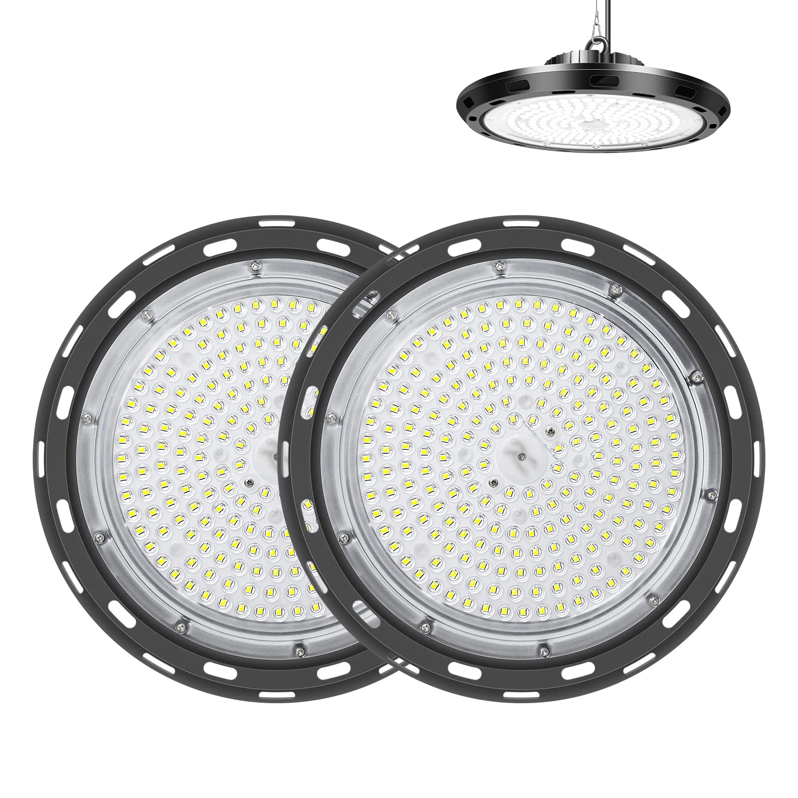 Willpower 2pcs UFO LED High Bay Light 150W 15000lm (Eqv.600W MH/HPS) Garage Ceiling Lights 6000K White Led Work Shop Light IP65 Commercial Area Lighting Fixture for Gym Factory Warehouse Workshop Barn