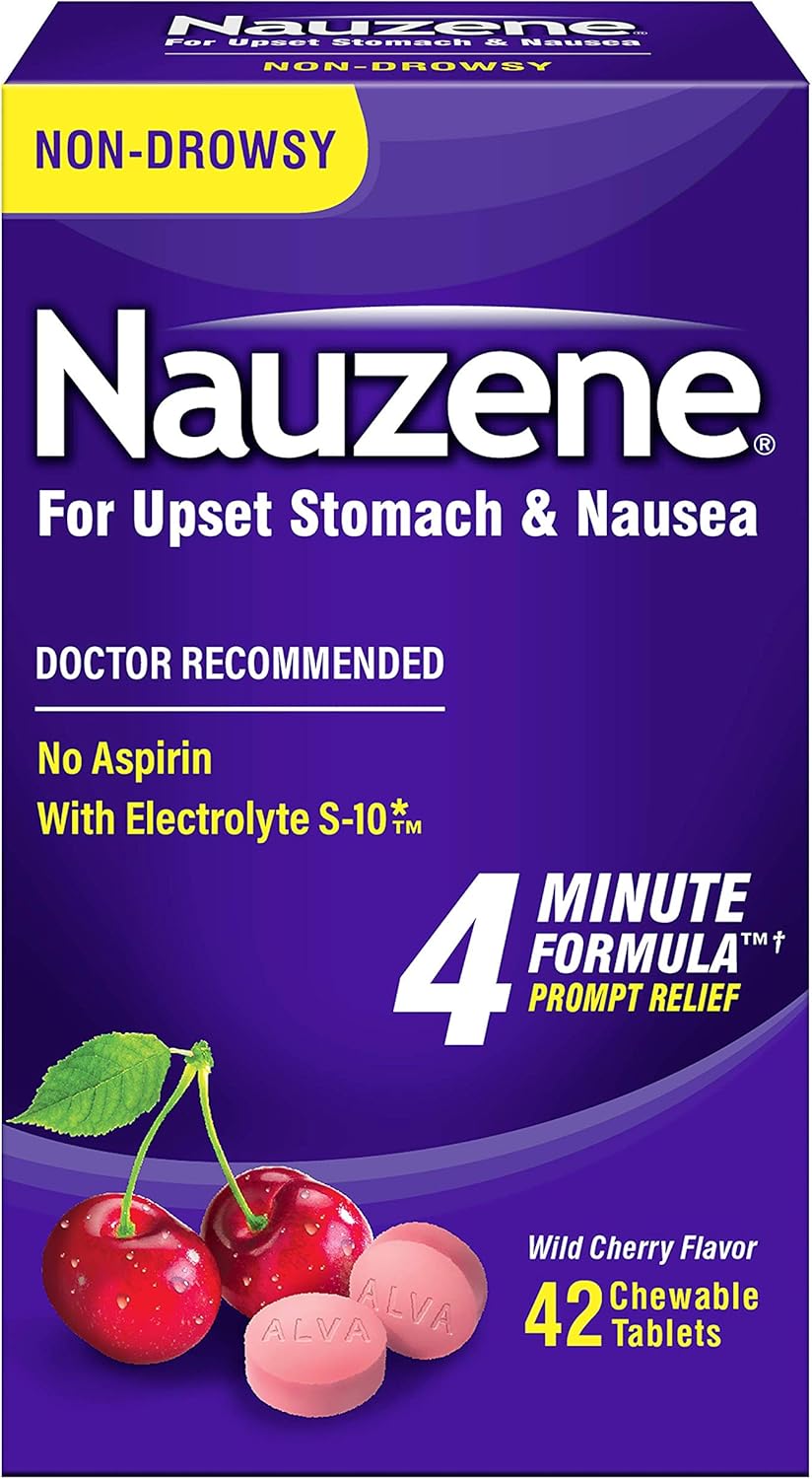 Nauzene Upset Stomach & Nausea Chewable Tablets Wild Cherry Flavor - 42 ct: Health & Personal Care