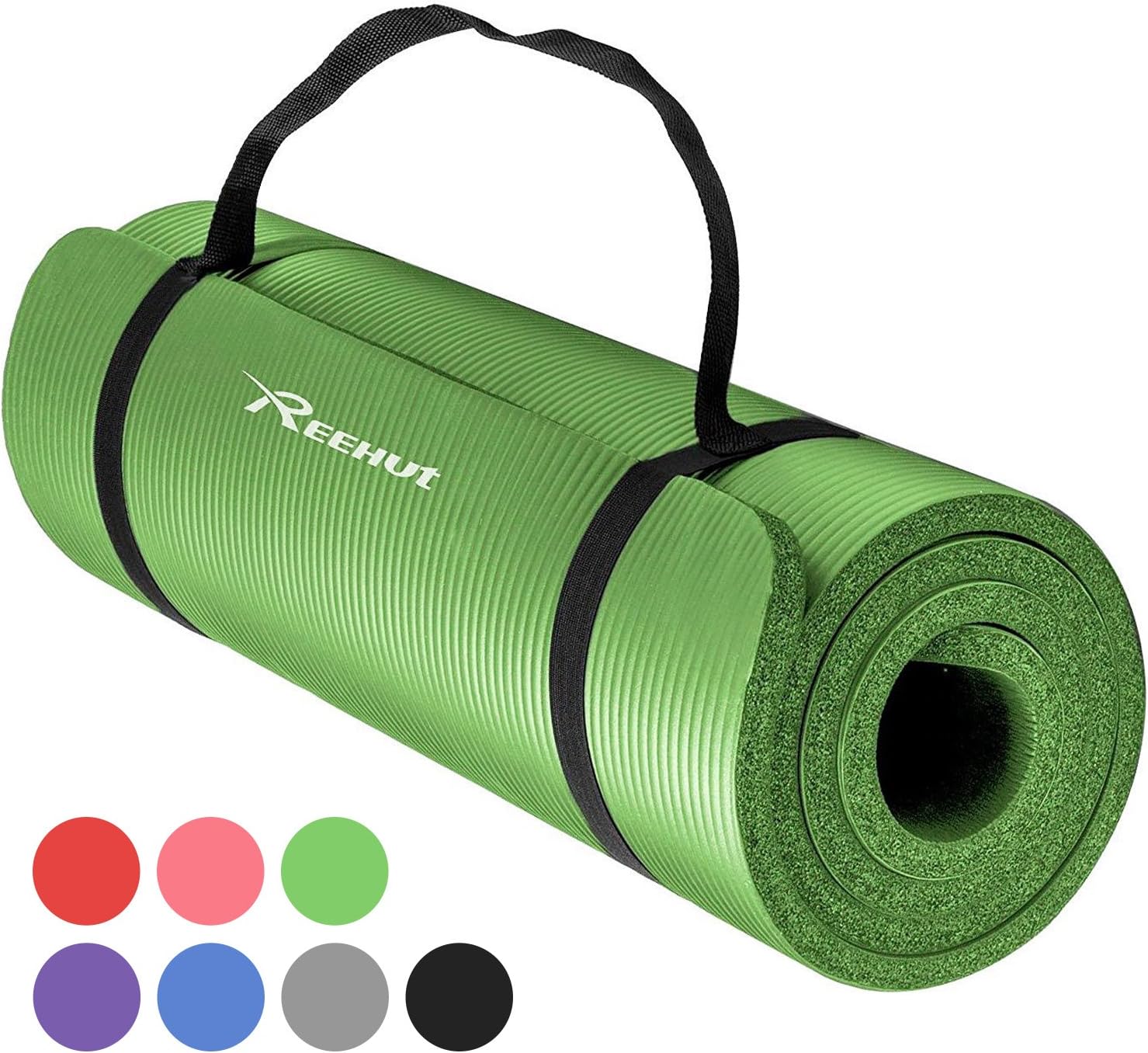 REEHUT Exercise Mat NBR Fitness Yoga Mat 12mm Extra Thick High Density NBR Mat for Pilates, Fitness & Workout with Carry Strap