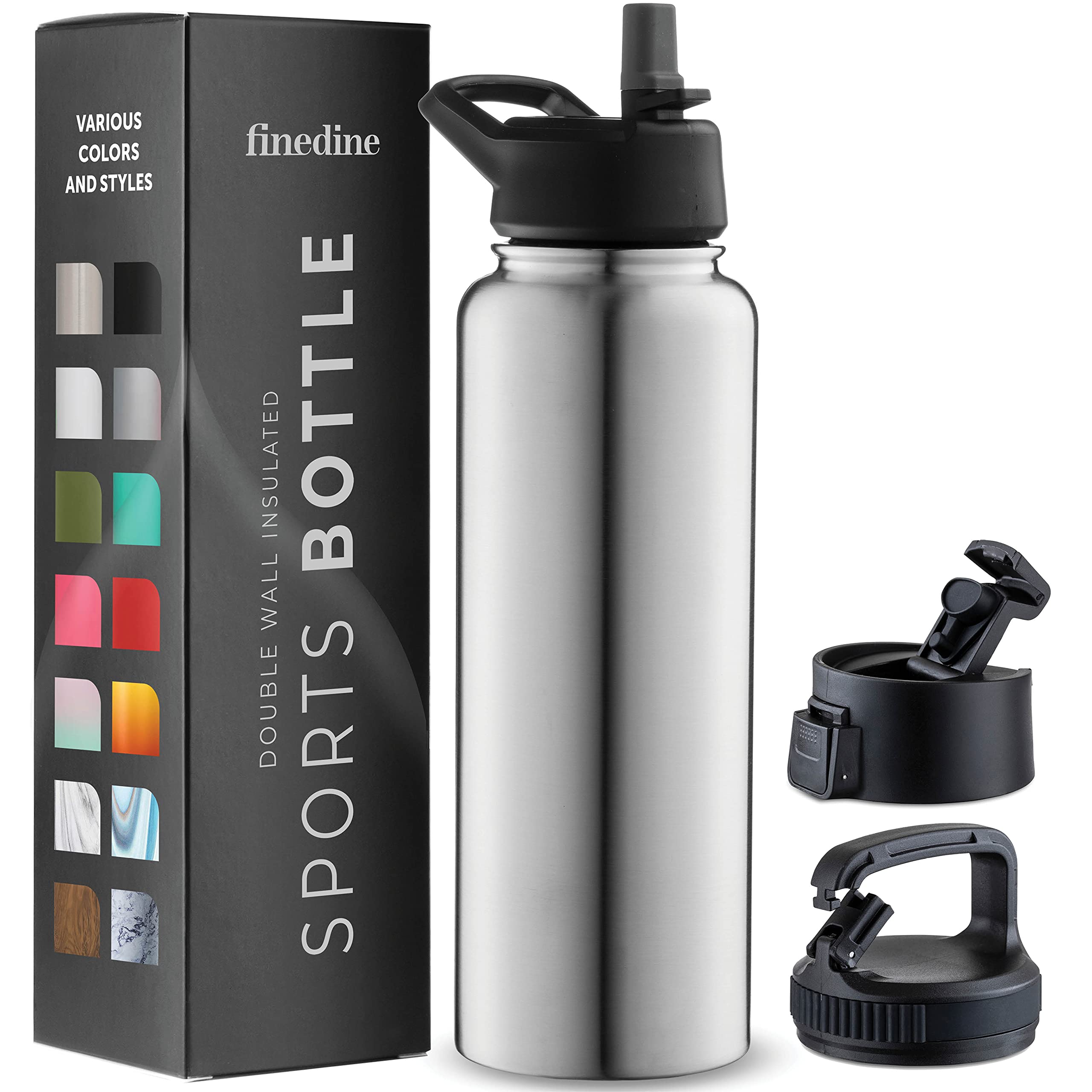 Triple-Insulated Stainless Steel Water Bottle with Straw Lid - Flip-Top Lid - Wide-Mouth Cap (40 oz) Insulated Water Bottles, Keeps Hot and Cold - Sports Canteen Water Bottle
