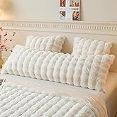 LIFEREVO Fluffy Faux Rabbit Fur Body Pillow Cover, Luxury Ivory Bubble Shaggy Plush Bed Body Pillowcase with Zipper Closure, Long 20"x54" Fuzzy Furry Pillow Case for Adults Kids Girls Teens, Beige