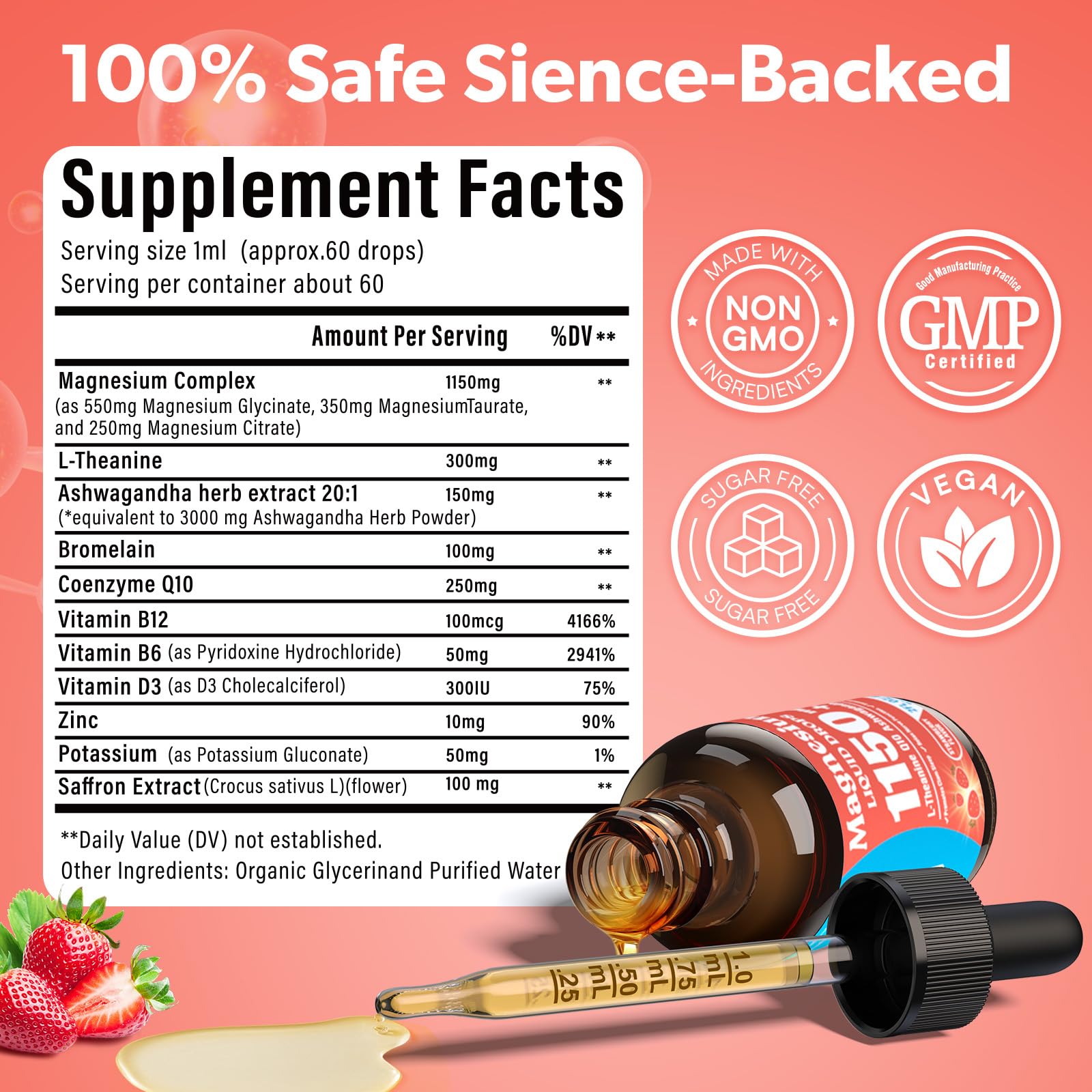 Magnesium Glycinate Liquid, Triple Magnesium Complex Liquid Drop, Magnesium Taurate & Citrate Liquid for Adults Calm Stress Support, Muscle Relaxation, Good Sleep