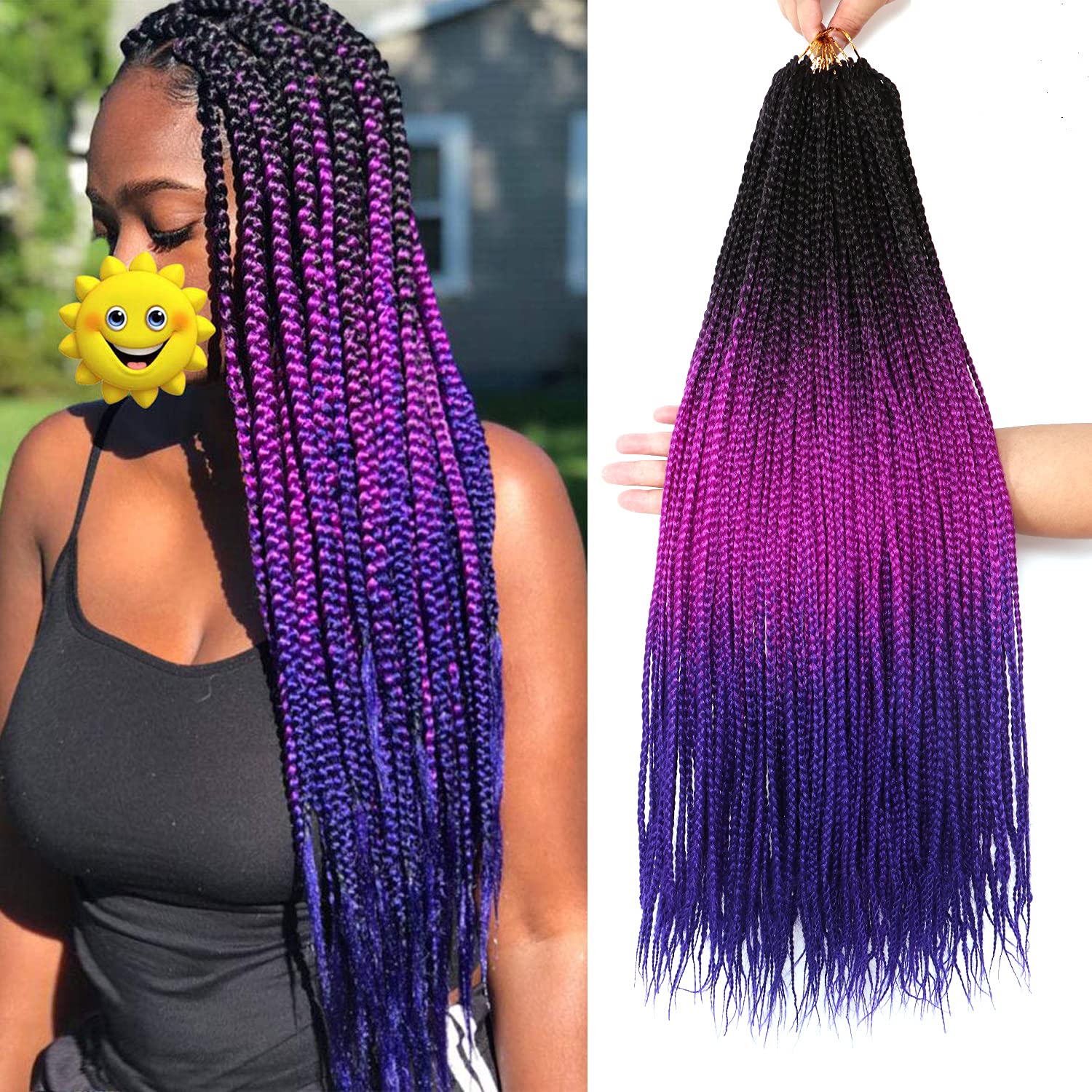 7Packs/Lot Crochet Hair Extensions - Pre looped Crochet Braids Box Braids For Black Women (22Inch Pack of 7, #1B-puple-blue)