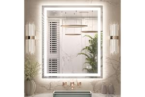 Keonjinn 30 x 36 Inch Bathroom Mirror with Lights, LED Vanity Mirror with Frontlit & Backlit, Stepless Dimmable 3-Color Tempe