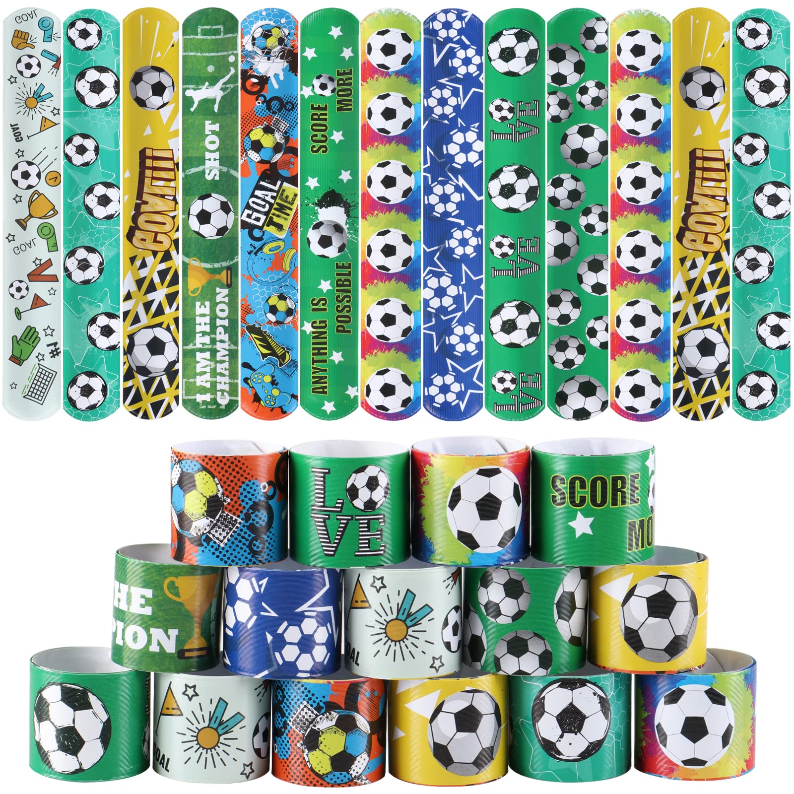 Deratta 30 PCs Football Slap Bands Party Bag Fillers Football Slap Bracelets for Kids' Party Favours Snap Bands for Kids Boys